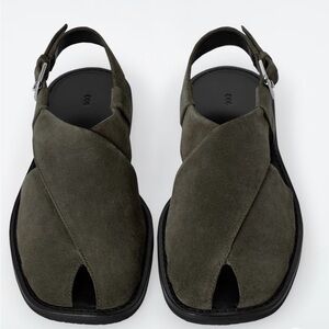 Womens Grey Suede Cross-Over Slingback Sandals